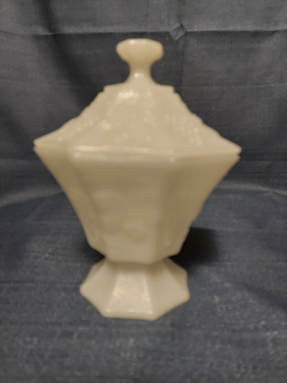 Vintage Anchor Hocking Milk Glass Lidded Candy Dish Harvest Grape Compote